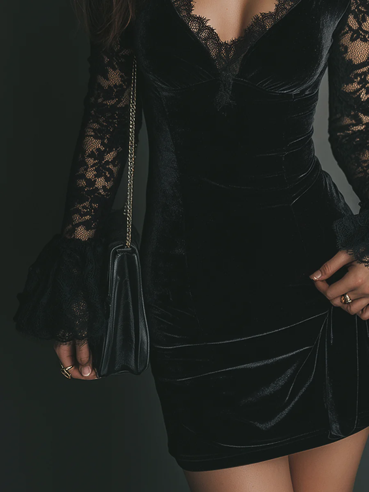 Orinthia – Sametové minišaty s krajkou